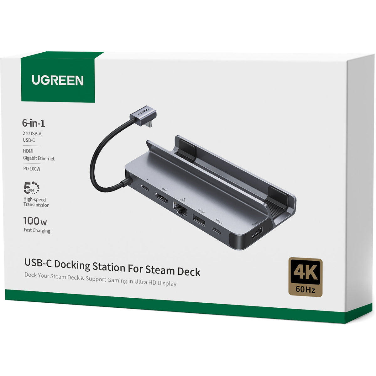 Docking Station UGREEN 6 en 1 para Steam Deck con HDMI 4K 60Hz - vista lateral