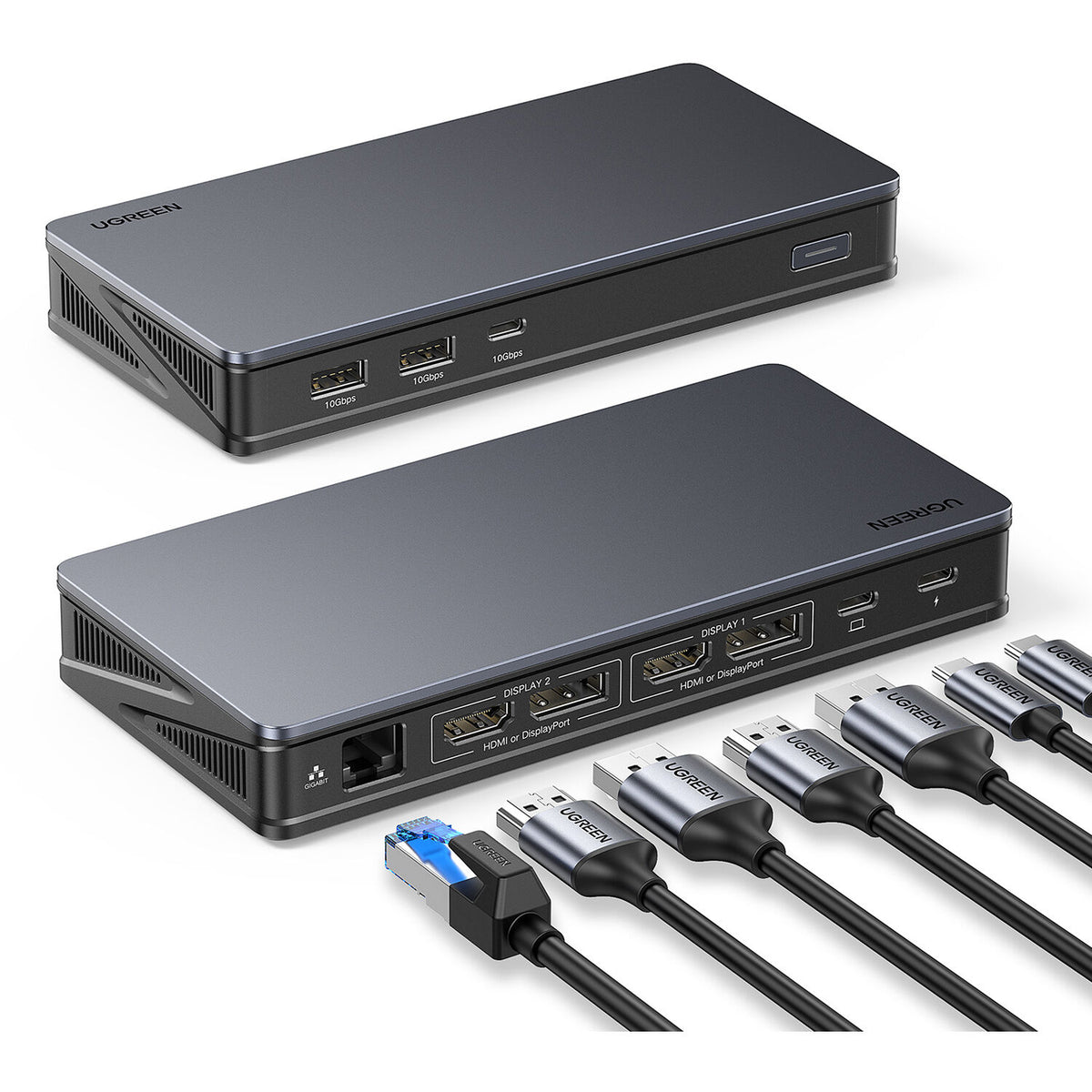 Docking Station UGREEN 9 en 1 Doble Monitor 4K 60Hz con Ethernet - puertos y conexiones