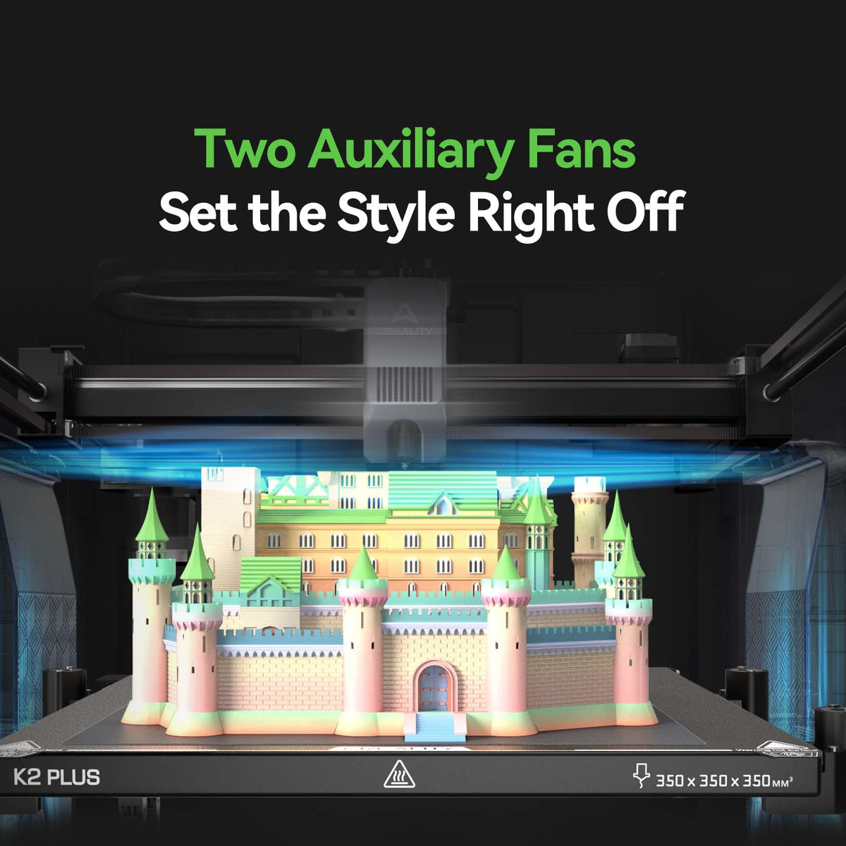 Impresora 3D Creality K2 Plus: volumen 350×350×350 mm, impresión multicolor, extrusor de tracción directa y funciones de