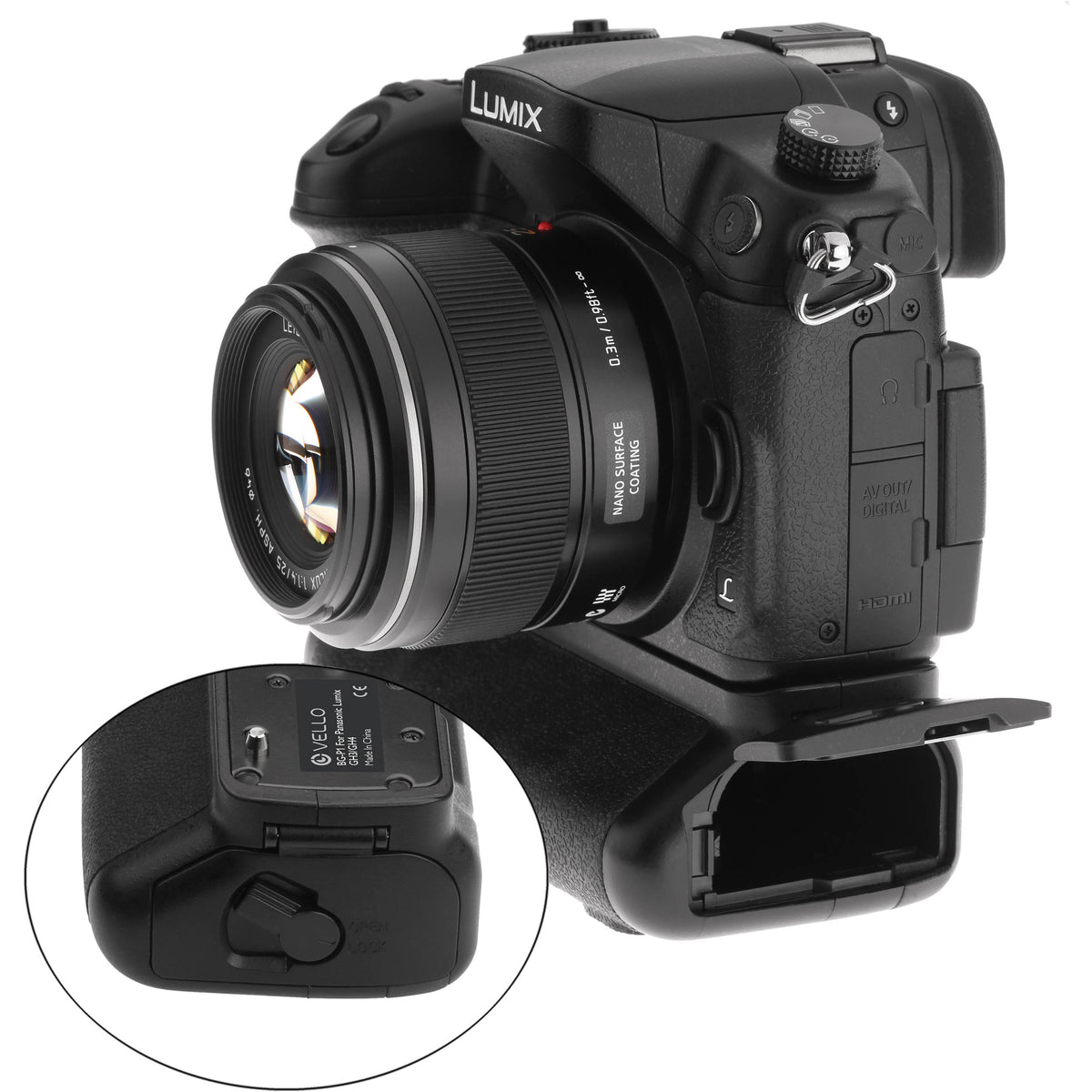 Empuñadura Vello BG-P1 para Panasonic Lumix GH3 y GH4 - detalle