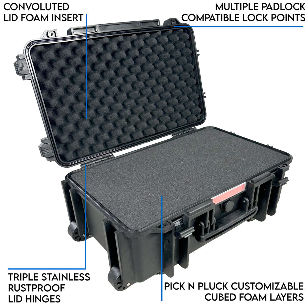 Estuche Rígido DCB Cases Element 5453F con ruedas utilitario con espuma cortada en cubos - detalle