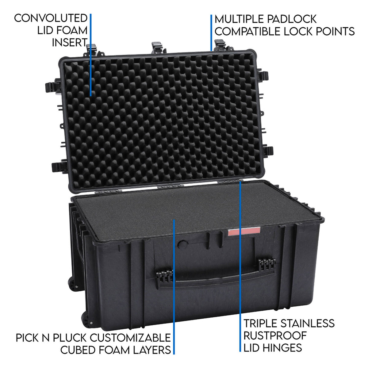 Estuche Rígido DCB Cases Element 8505F con ruedas utilitario con espuma cortada en cubos - en uso