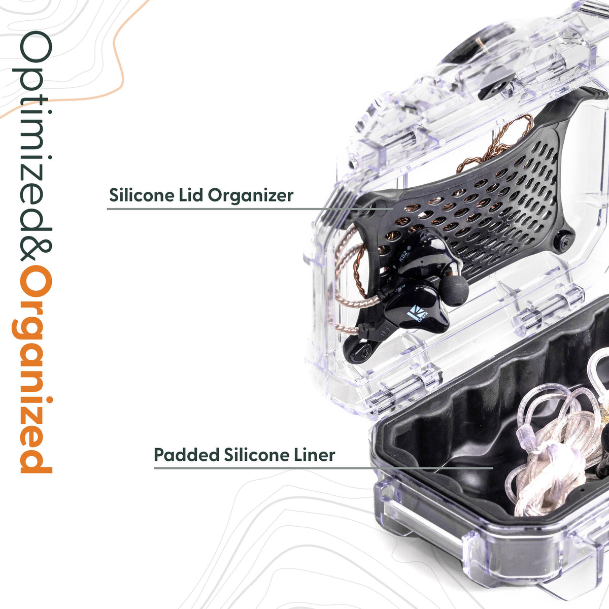Estuche Rígido Evergreen Cases Tech con Rubber Liner (Clear, Chico) - contenido de la caja