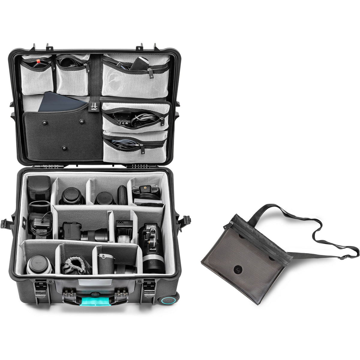 Estuche Rígido HPRC 2700 con ruedas con organizador en la tapa & Second Skin divisores - puertos y conexiones