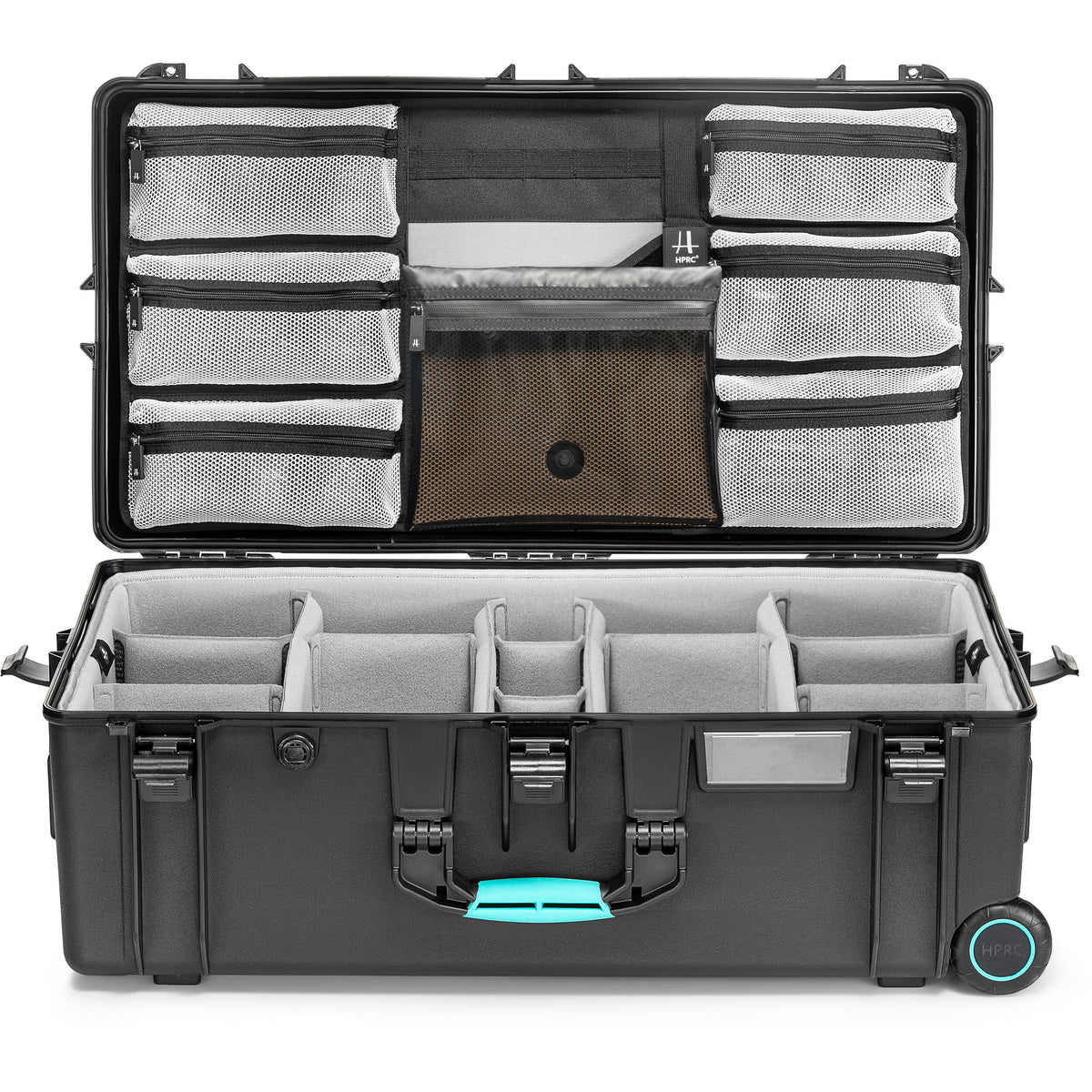 Estuche Rígido HPRC 2745 con ruedas con Second Skin & organizador en la tapa (Negro) - vista trasera