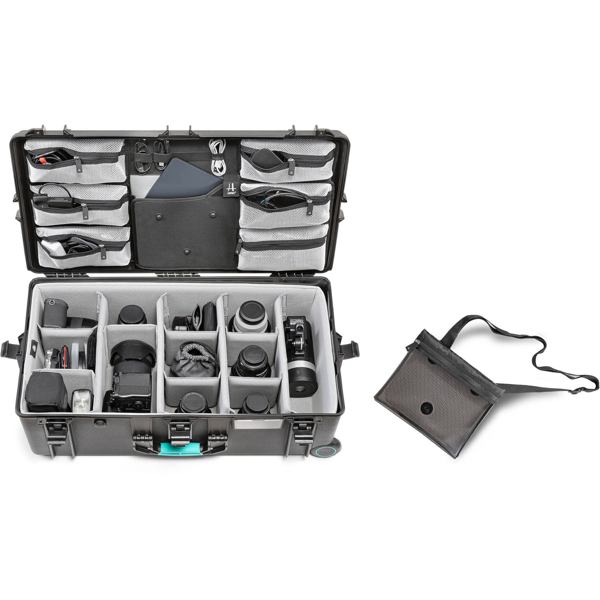 Estuche Rígido HPRC 2745 con ruedas con Second Skin & organizador en la tapa (Negro) - vista lateral