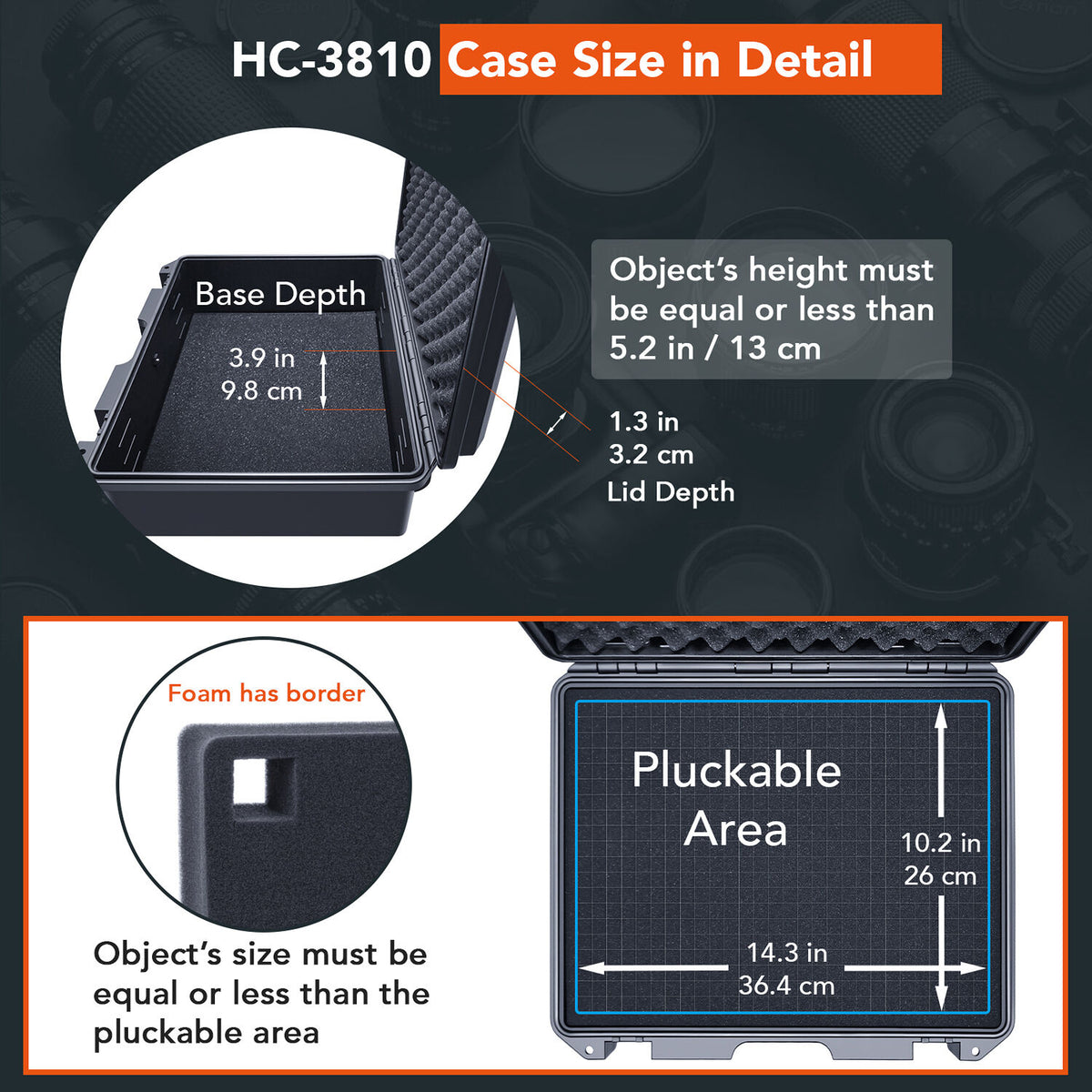 Estuche Rígido Lykus HC-3810 Waterproof con Interior espuma (13.8L) - vista frontal