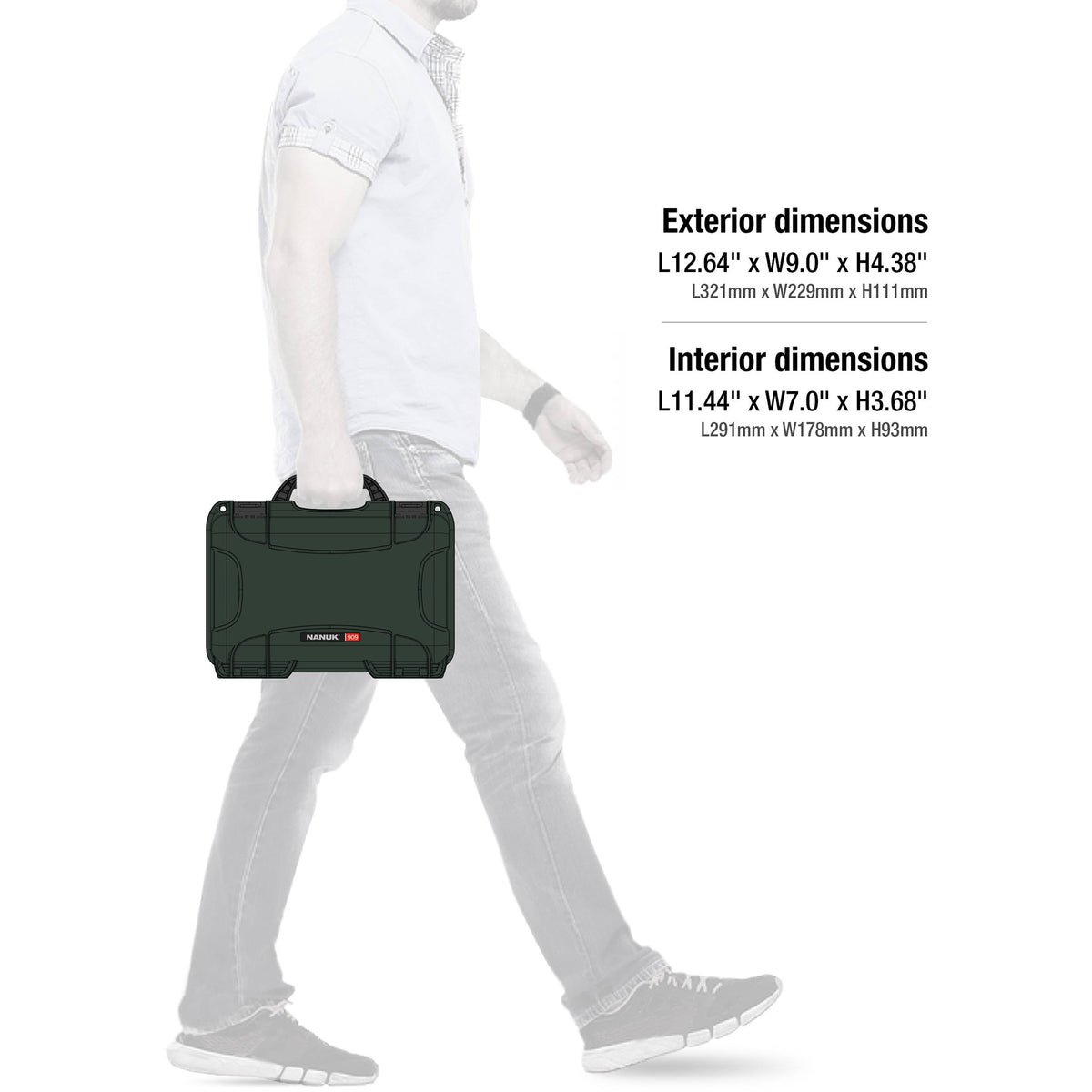 Estuche Rígido Nanuk 909 con espuma (Verde oliva, 4.8L) - contenido de la caja