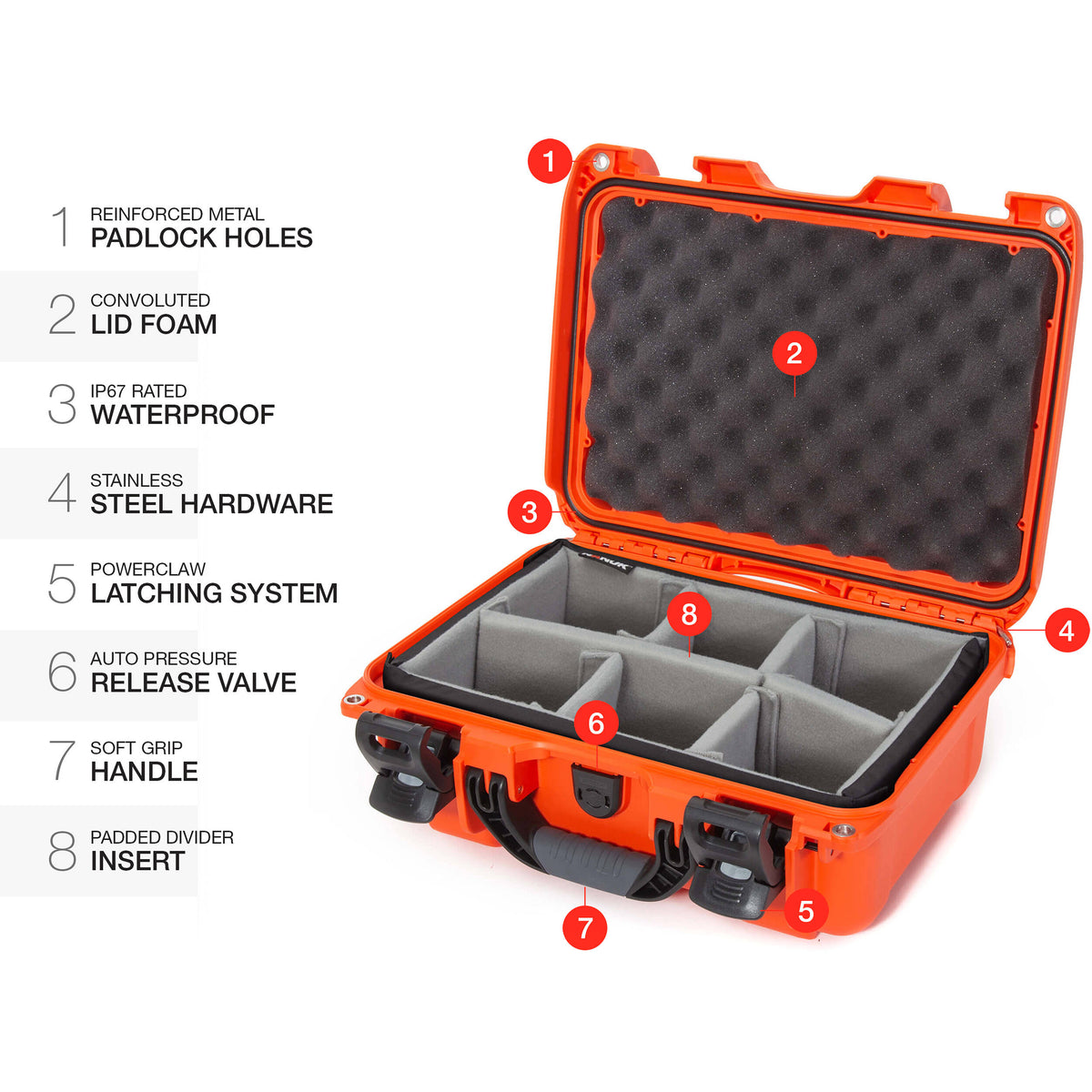Estuche Rígido Nanuk 915 con divisores acolchados (Naranja) - detalle