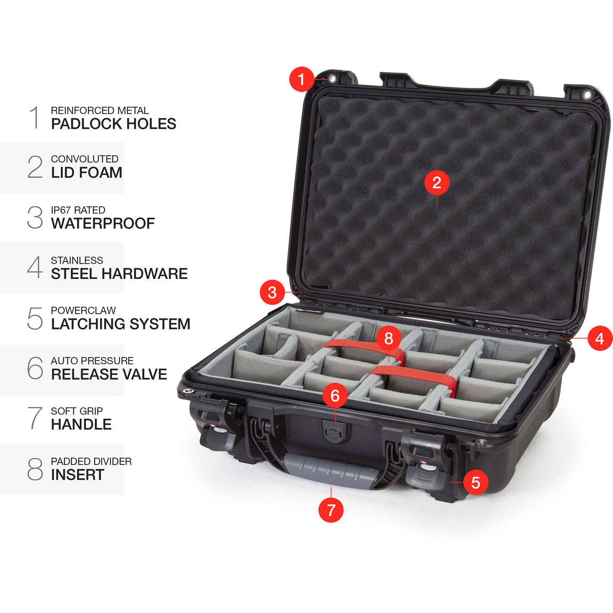Estuche Rígido Nanuk 923 con divisores acolchados (Negro, 16.7L) - detalle