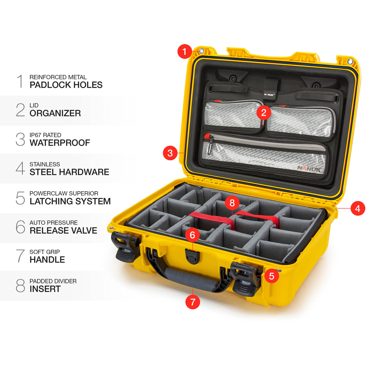 Estuche Rígido Nanuk 925 con Pro Photo Kit (Amarillo, 21L) - detalle