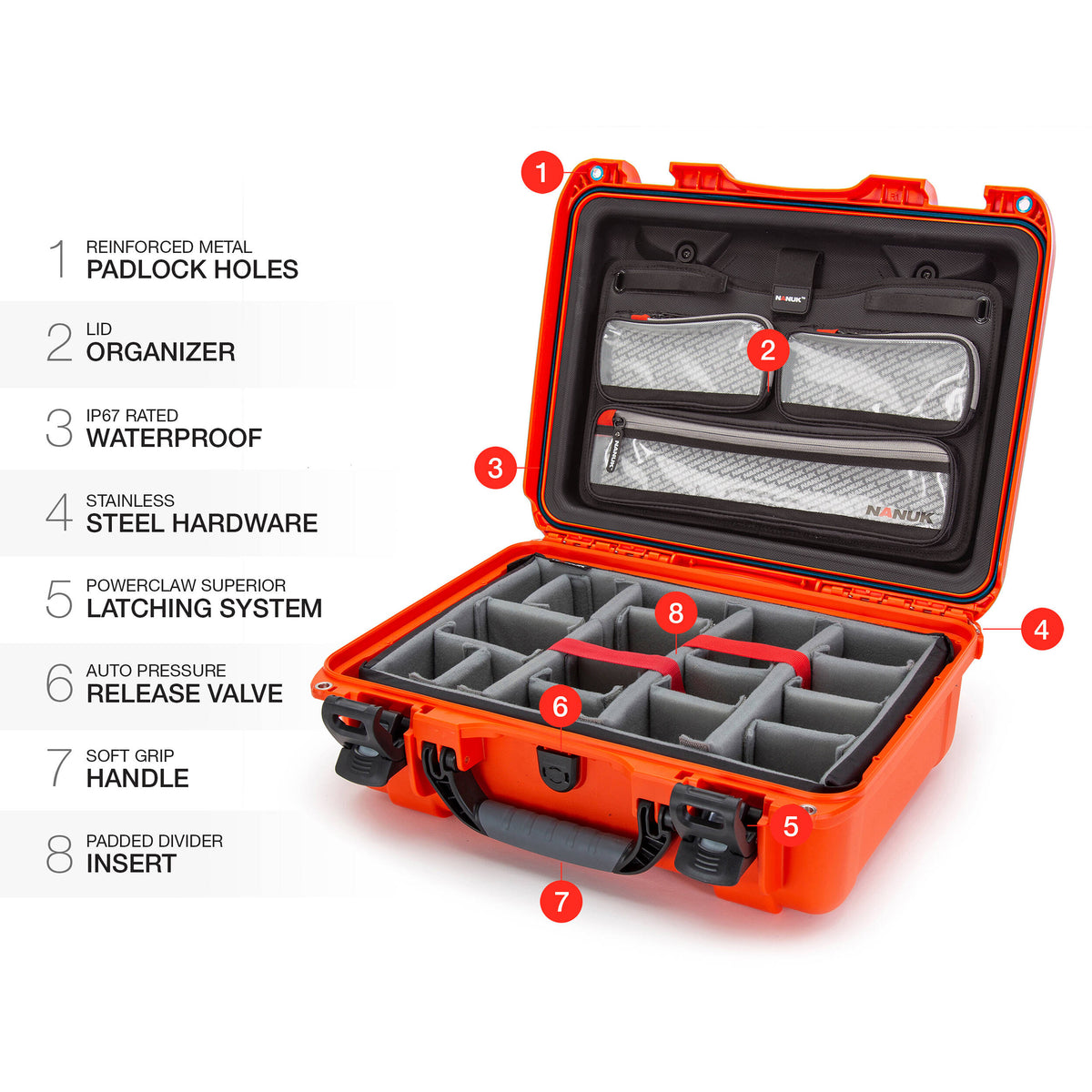Estuche Rígido Nanuk 925 con Pro Photo Kit (Naranja, 21L) - detalle