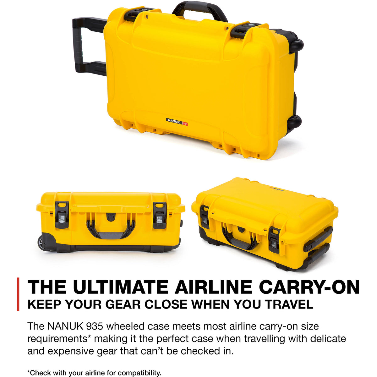 Estuche Rígido Nanuk 935 con ruedas (Amarillo, 28.5L) - en uso