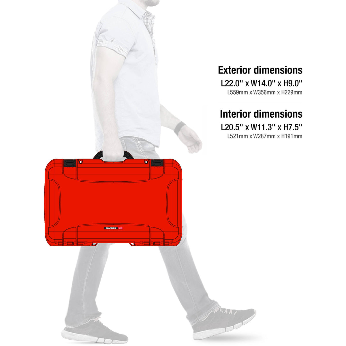 Estuche Rígido Nanuk 935 con ruedas con espuma & organizador en la tapa (Rojo, 28.5L) - contenido de la caja