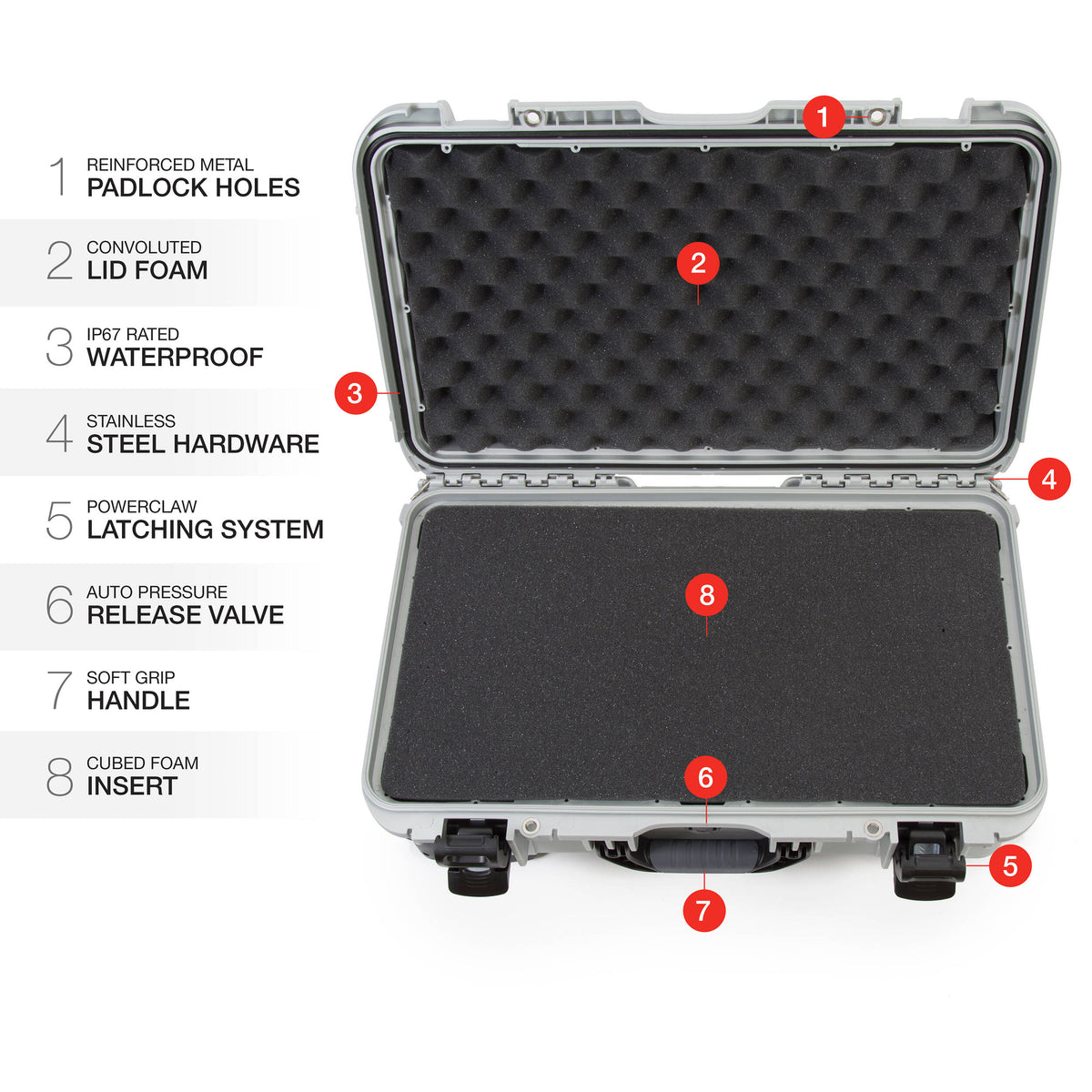 Estuche Rígido Nanuk 935 con ruedas con espuma (Plateado, 28.5L) - contenido de la caja