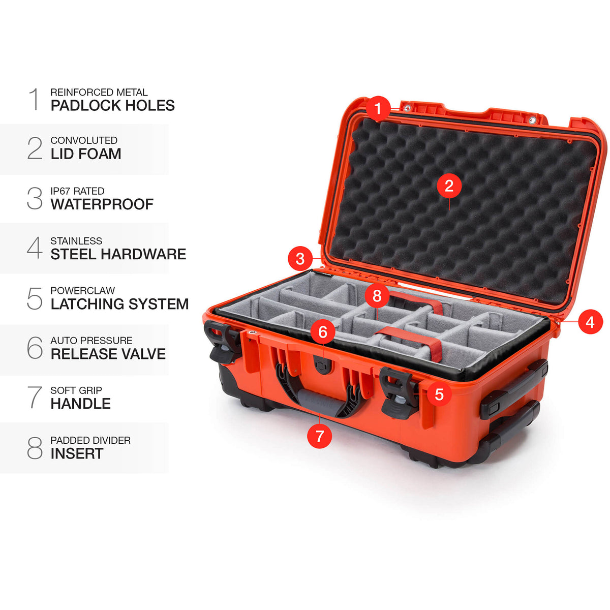 Estuche Rígido Nanuk 935 con ruedas (Naranja, 28.5L) (divisores acolchados) - detalle