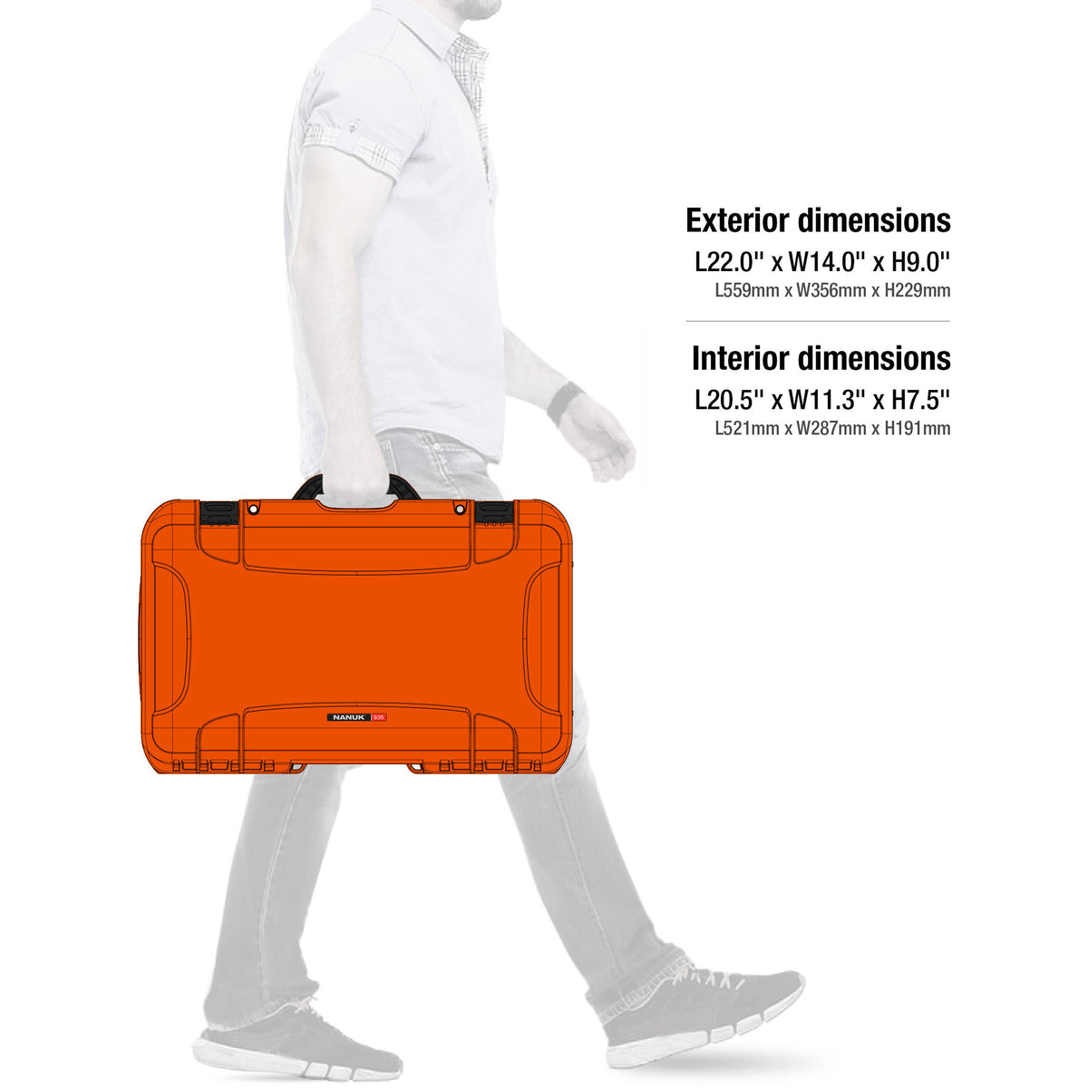 Estuche Rígido Nanuk 935 con ruedas (Naranja, 28.5L) (divisores acolchados) - contenido de la caja