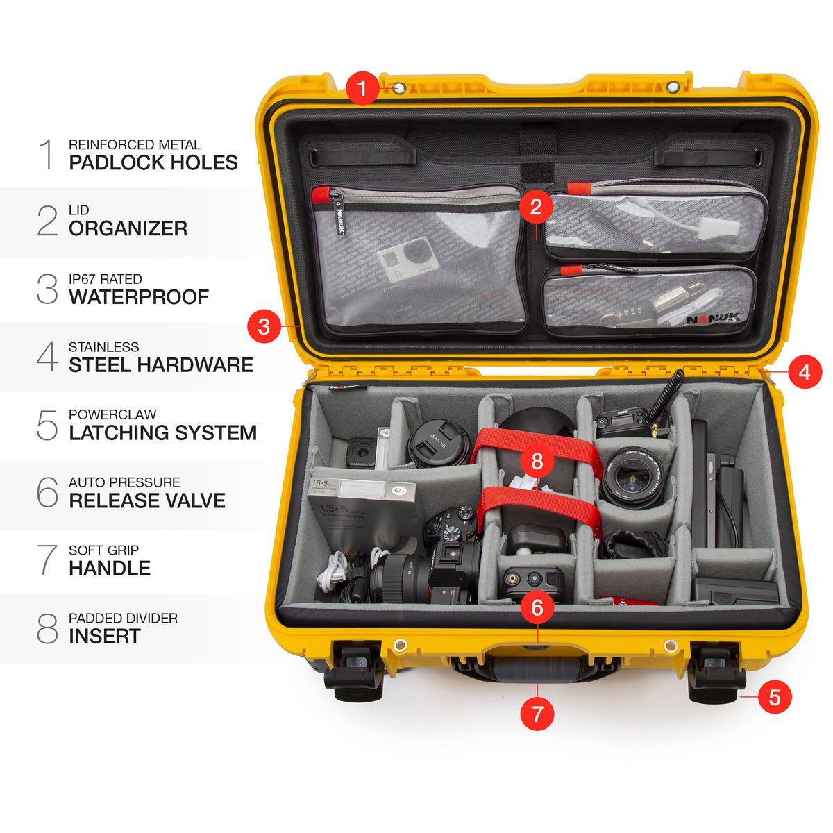 Estuche Rígido Nanuk 935 Pro Photo Kit (Amarillo, 28.5L) - puertos y conexiones