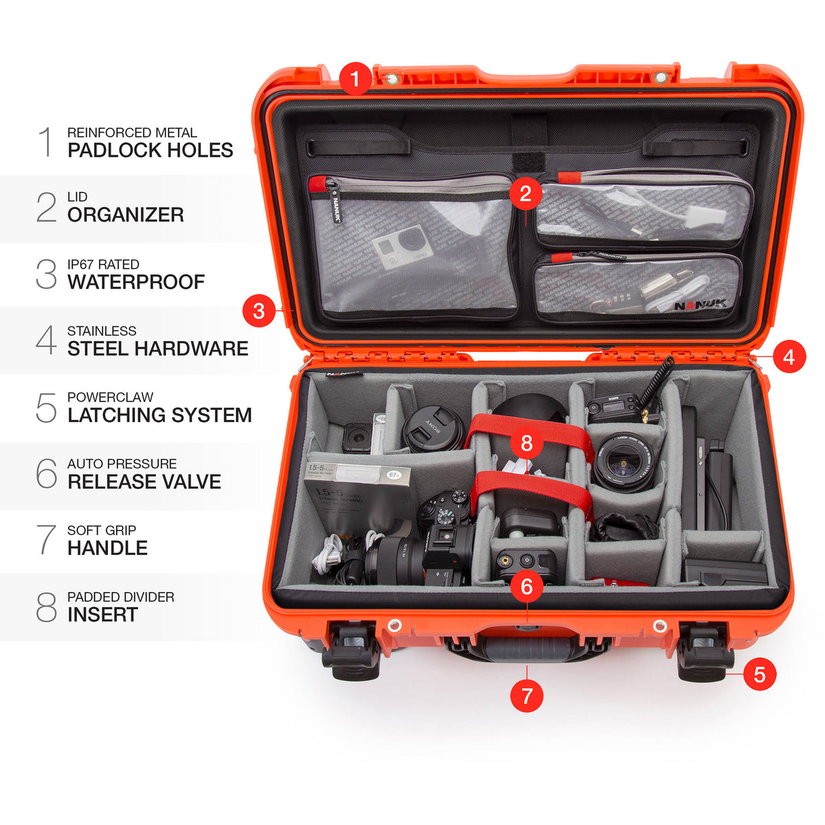 Estuche Rígido Nanuk 935 Pro Photo Kit (Naranja, 28.5L) - puertos y conexiones