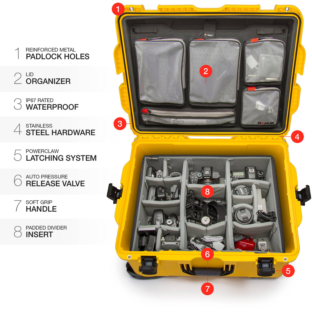 Estuche Rígido Nanuk 960 con ruedas Hard Pro Photo Kit (Amarillo, 79L) - detalle