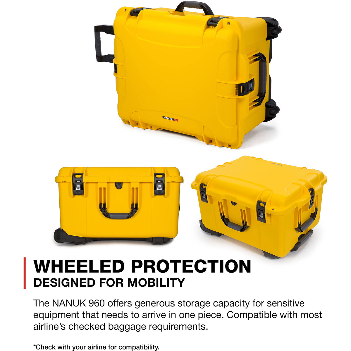 Estuche Rígido Nanuk 960 con ruedas Hard Pro Photo Kit (Amarillo, 79L) - en uso