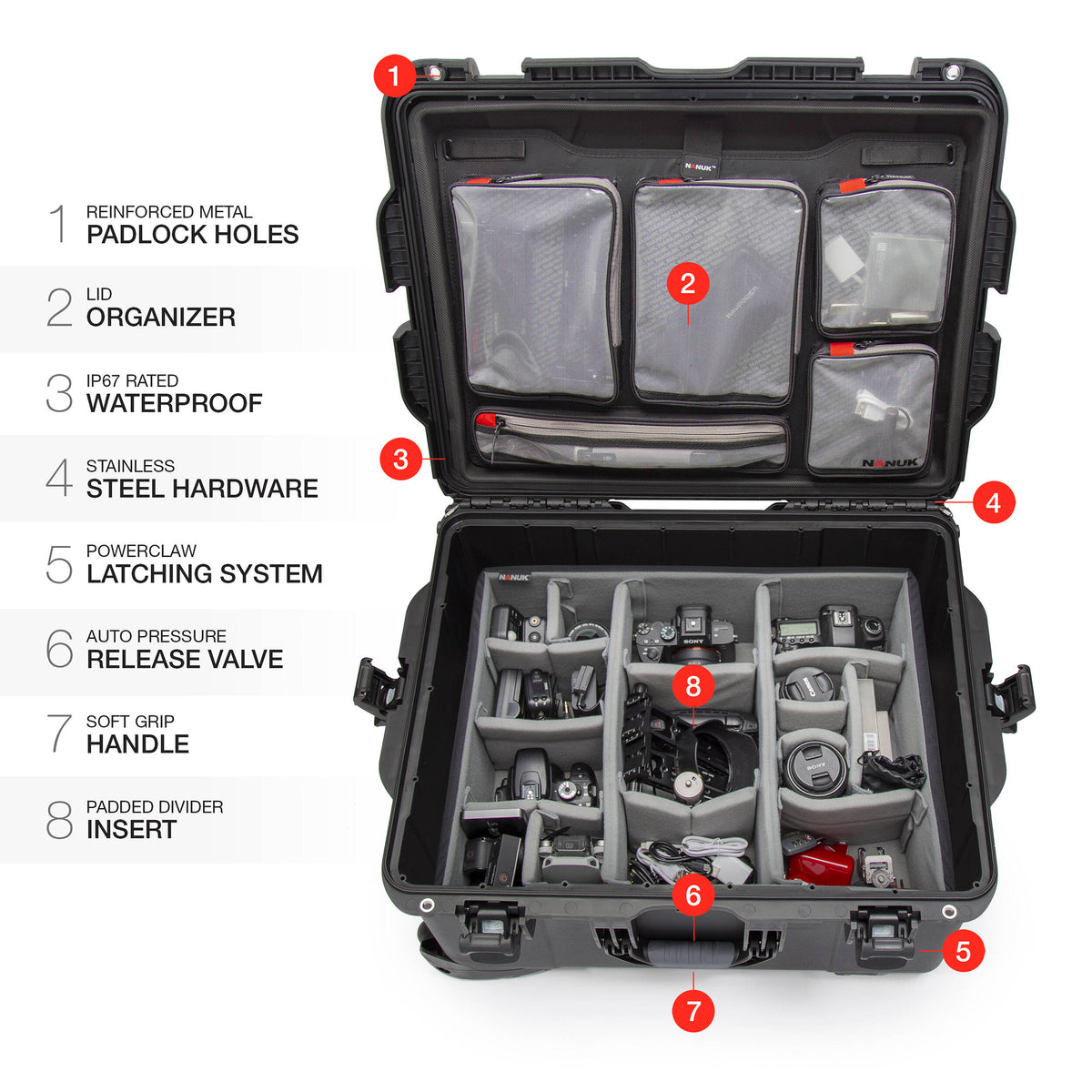 Estuche Rígido Nanuk 960 con ruedas Hard Pro Photo Kit (Negro, 79L) - detalle
