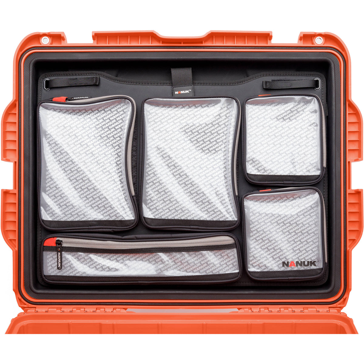 Estuche Rígido Nanuk 960 Survival Gear con ruedas con organizador en la tapa (Naranja, 79L) - vista trasera