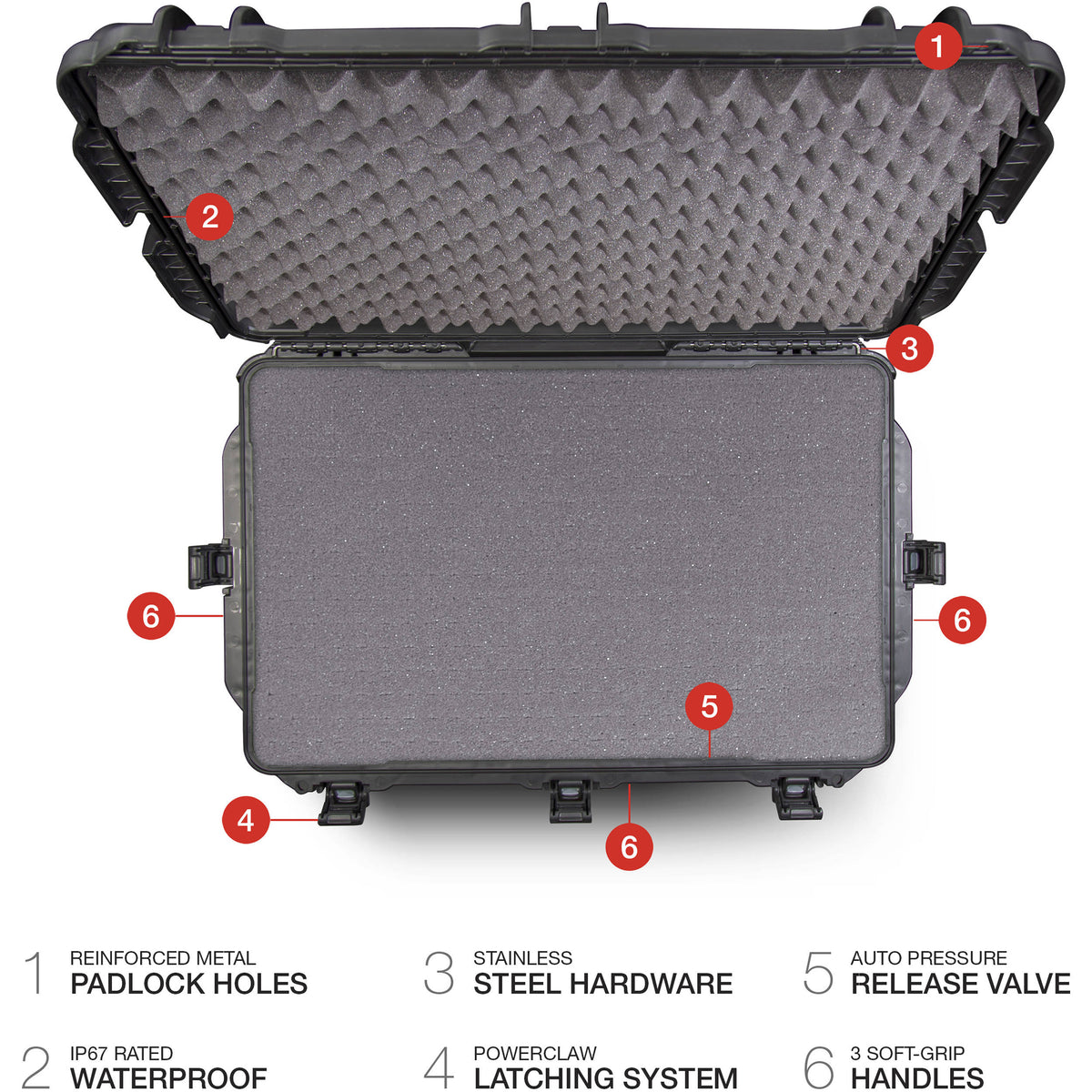 Estuche Rígido Nanuk 965 con ruedas con espuma (Negro, 119.7L) - detalle