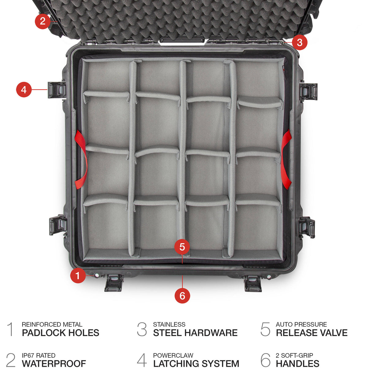 Estuche Rígido Nanuk 970 con ruedas con divisores acolchados (Negro, 134L) - detalle