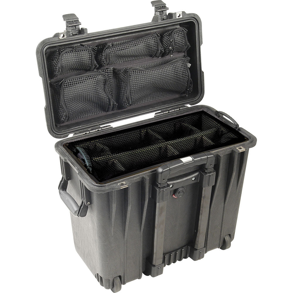 Estuche Rígido Pelican 1440 con ruedas Top Loader con utilitario divisores acolchados juego y organizador en la tapa (Negro) 