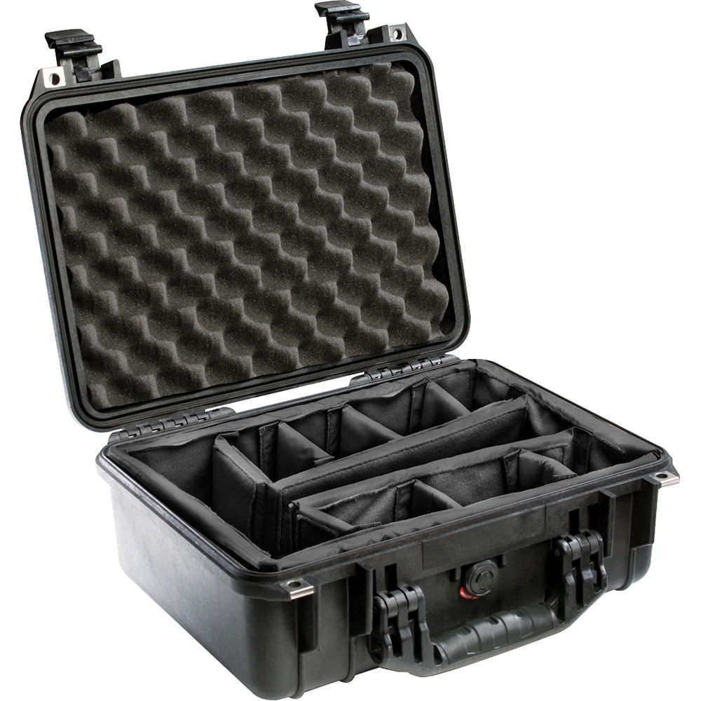 Estuche Rígido Pelican 1450 con divisores (Negro) - vista frontal