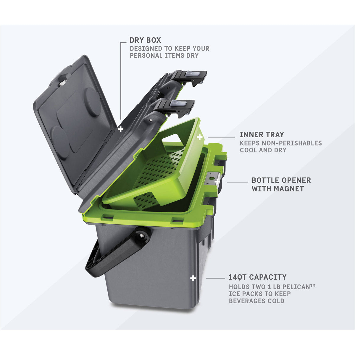 Estuche Rígido Pelican 14QT Personal Cooler (Sage Verde / Gris) - contenido de la caja