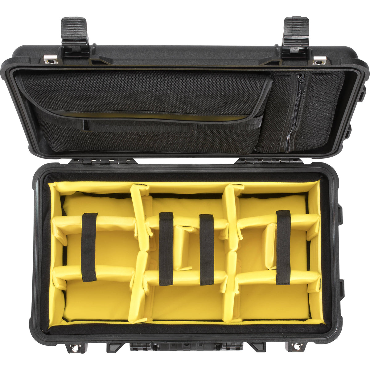 Estuche Rígido Pelican 1510SC Studio con organizador en la tapa y Amarillo juego de divisores (Negro) - vista frontal
