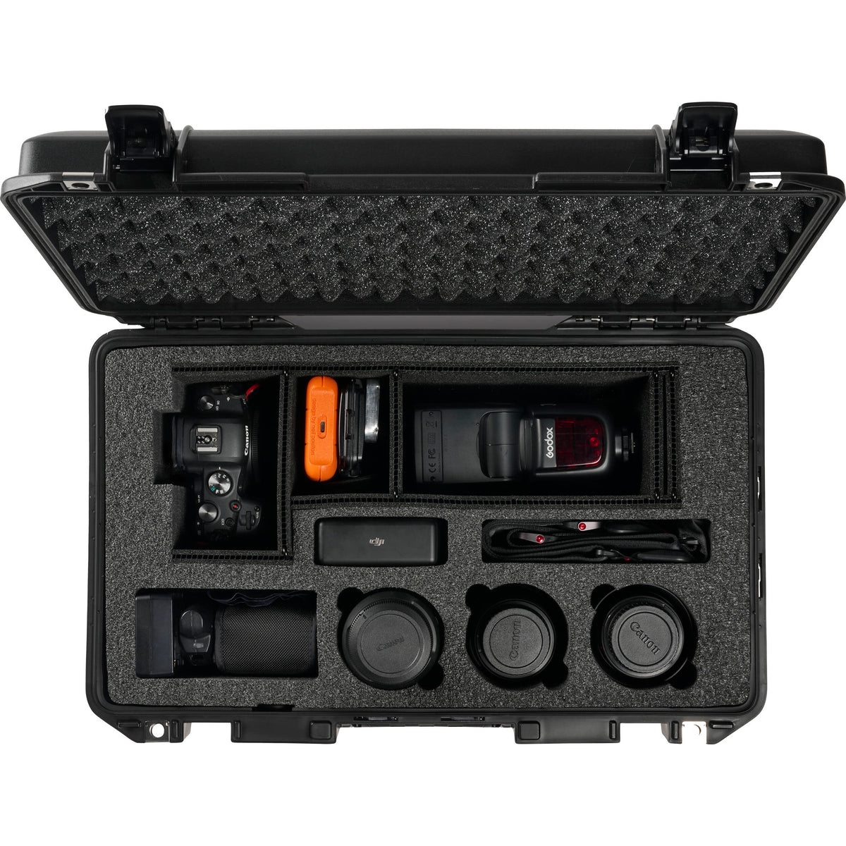Estuche Rígido Pelican 1535 Air con Trek Pak divisores y espuma (Negro) - vista frontal
