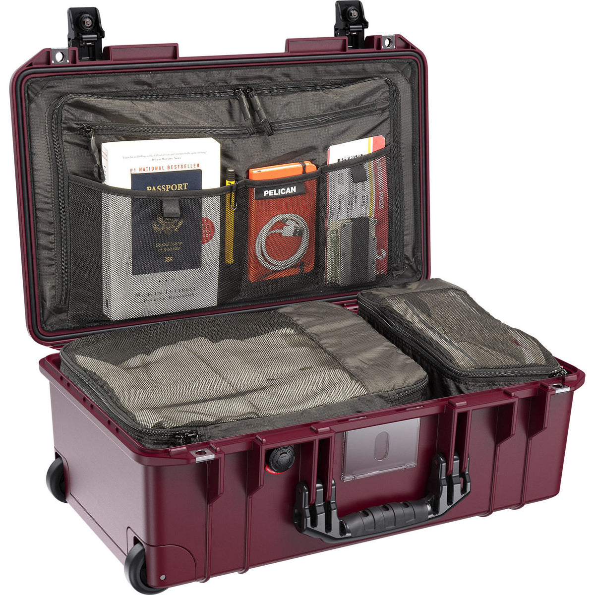 Estuche Rígido Pelican 1535TRVL con ruedas de cabina Air con organizador de tapa y Packing Cubes (Oxblood) - vista trasera