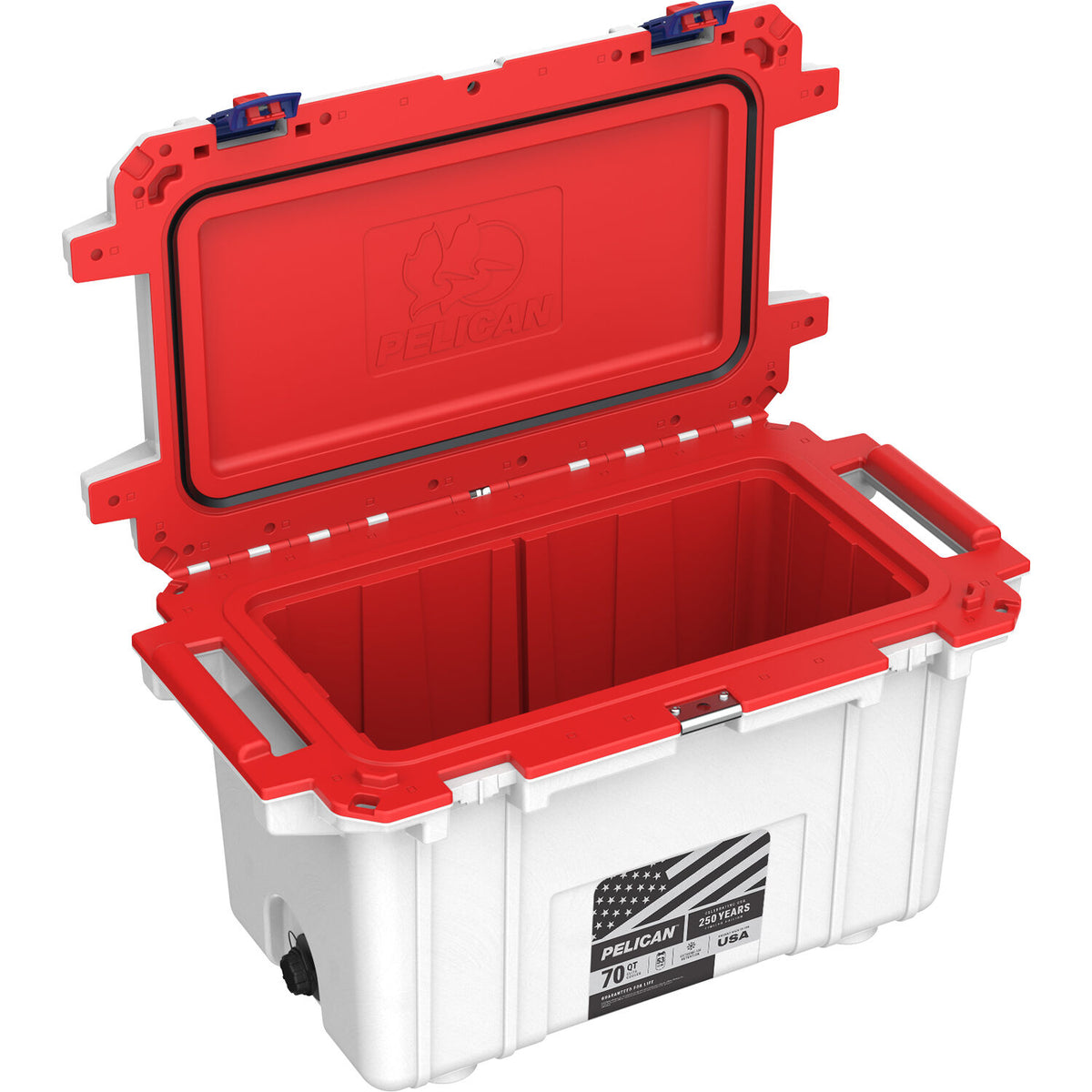 Estuche Rígido Pelican 70QT Elite Cooler (America 250 Limited Edition Rojo / Blanco / Azul) - vista frontal