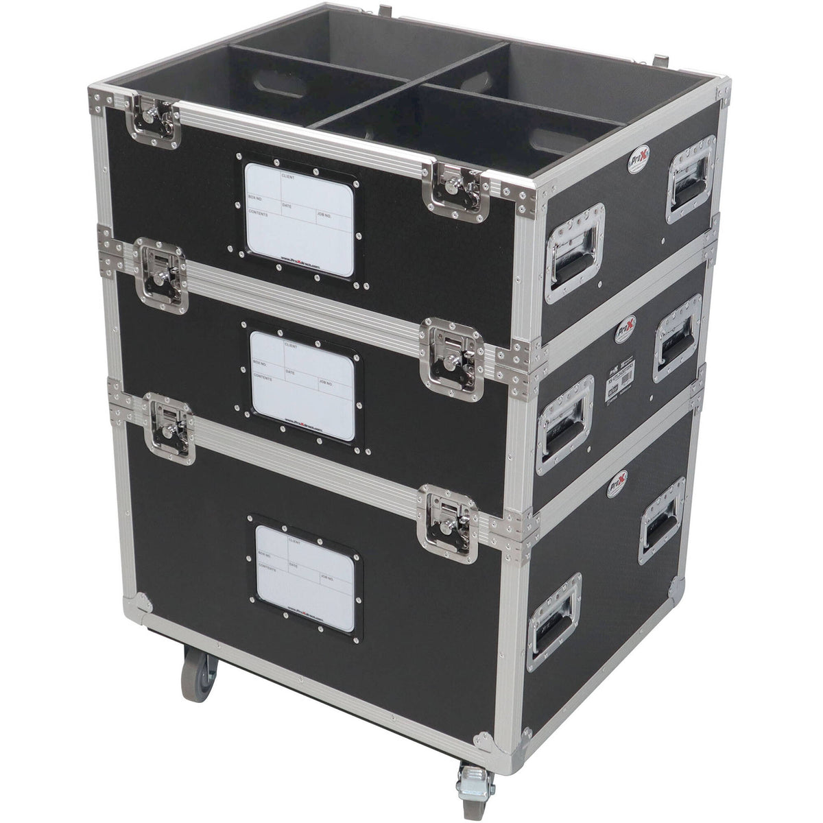 Estuche Rígido ProX TruckPax 5-Tier con ruedas utilitario de vuelo con divisores (2-Pack) - puertos y conexiones