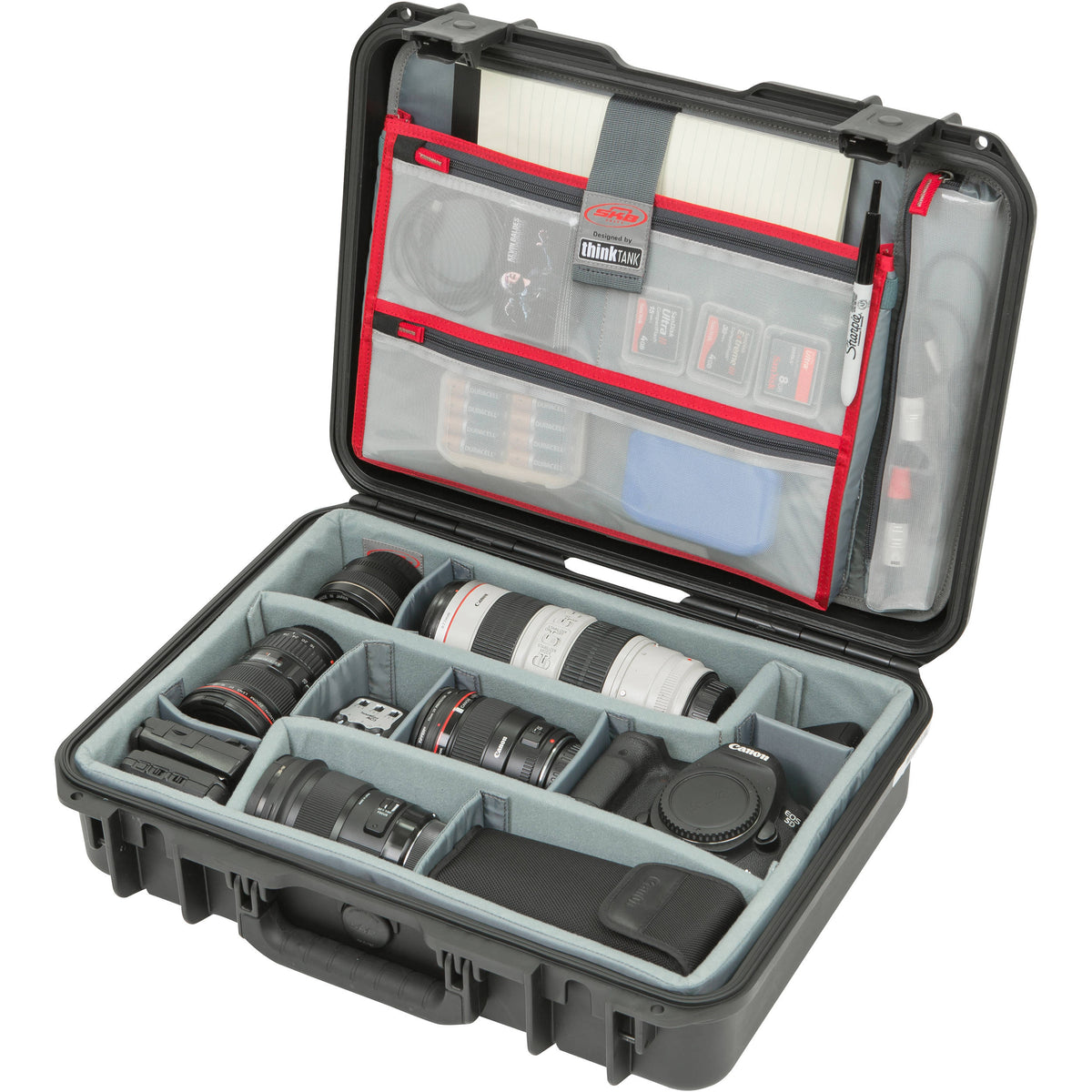 Estuche Rígido SKB iSeries 1813-5 con Think Tank Photo divisores & organizador en la tapa (Negro) - detalle