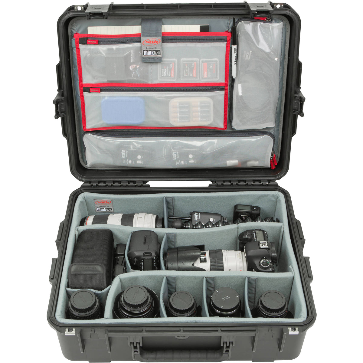 Estuche Rígido SKB iSeries 2217-8 con Think Tank Photo divisores & organizador en la tapa (Negro) - vista trasera