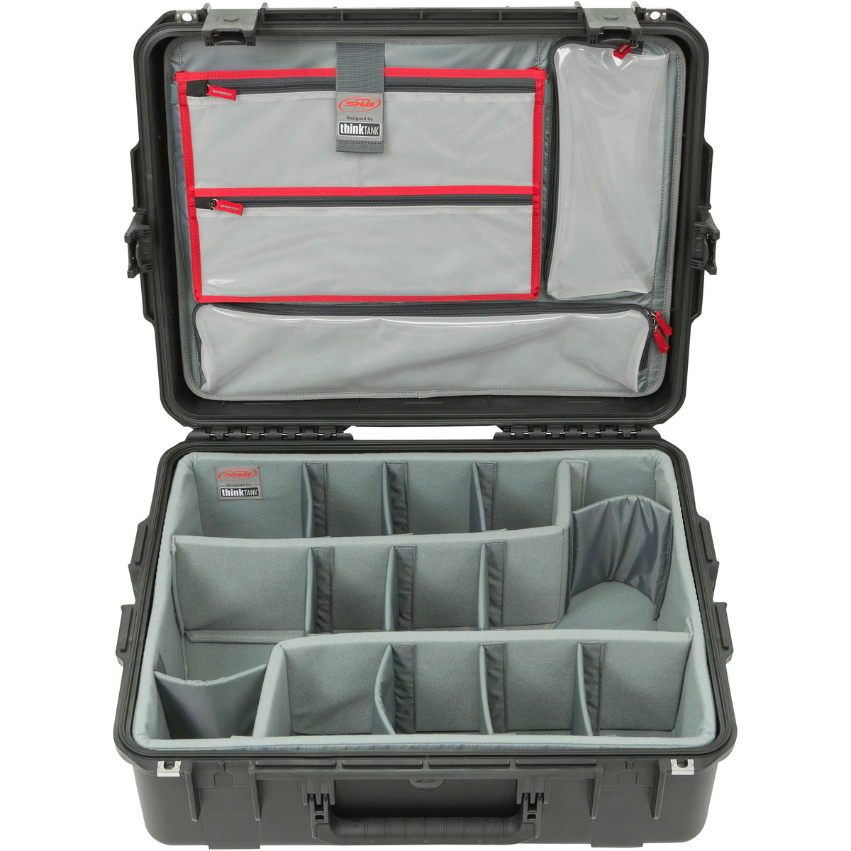 Estuche Rígido SKB iSeries 2217-8 con Think Tank Photo divisores & organizador en la tapa (Negro) - vista lateral