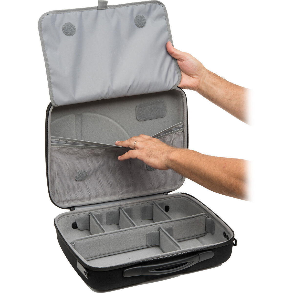 Estuche Shell-Case Hybrid 335 semirrígido liviano utilitario con con Pouch & juego de divisores (Negro) - vista lateral