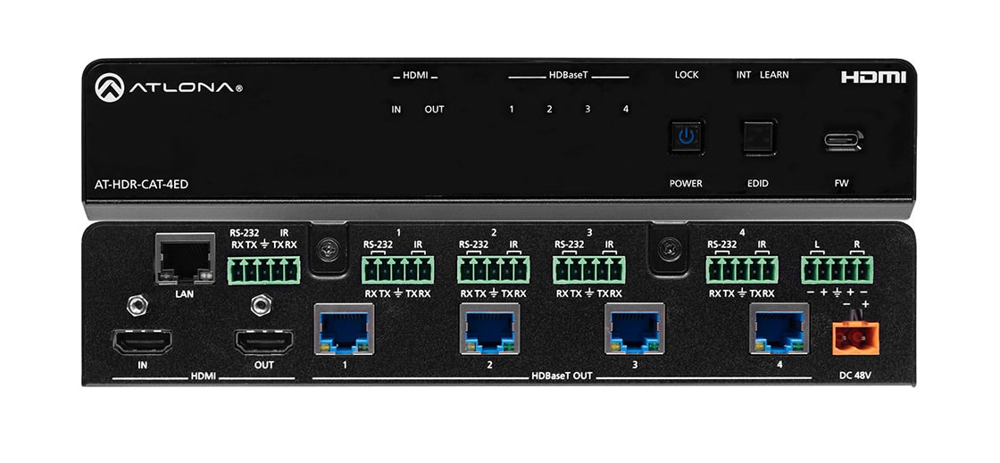 Extensor AV Atlona Four-Output Extended Distance 4K HDR HDMI to HDBaseT Distribution Amplifier - vista 1