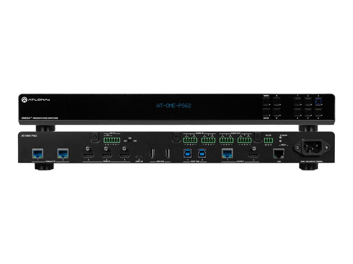 Extensor AV Atlona Omega AT-OME-PS62 6x2 matrix switcher / scaler / audio embedder/disembedder / HDBaseT conve - vista 2