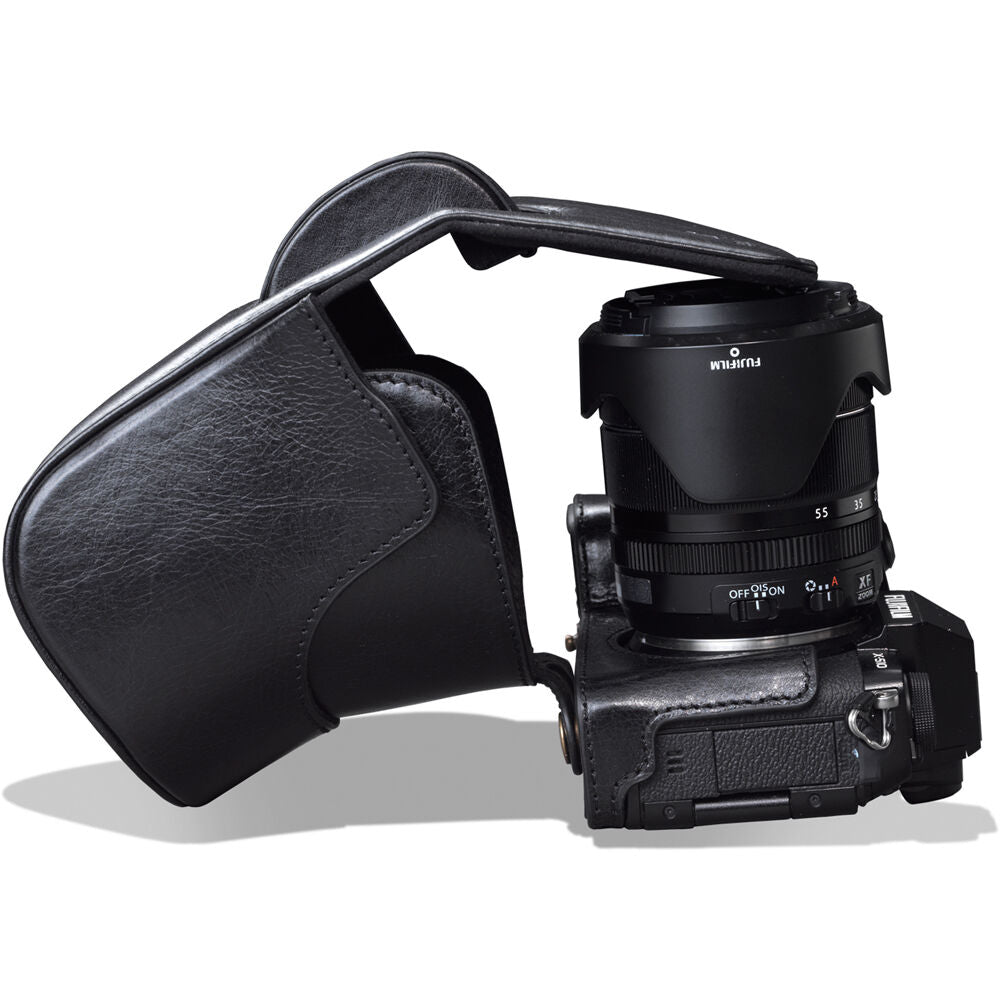 Funda a medida MegaGear Ever Ready Genuine Leather para FUJIFILM X-S10 con 18-55mm Lens (Negro) - puertos y conexiones
