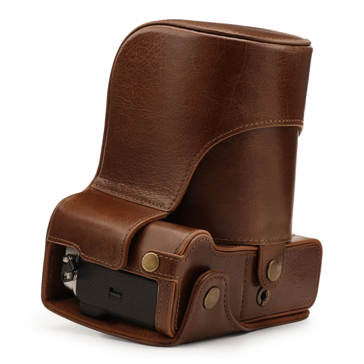 Funda a medida MegaGear Ever Ready Leather para FUJIFILM X-T4 con XF 16-80mm Lens (Brown) - vista lateral