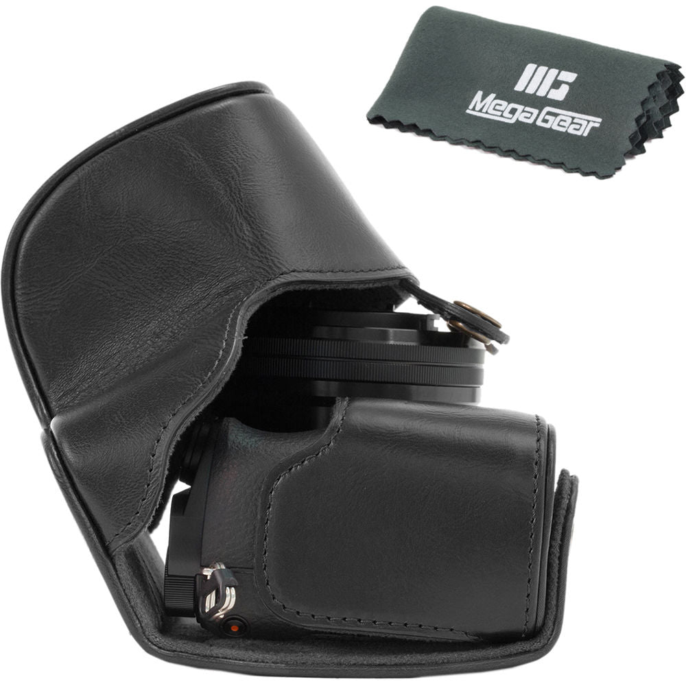 Funda a medida MegaGear Ever Ready para Sony A6000/A6300 con 16-50mm Lens (Negro) - en uso