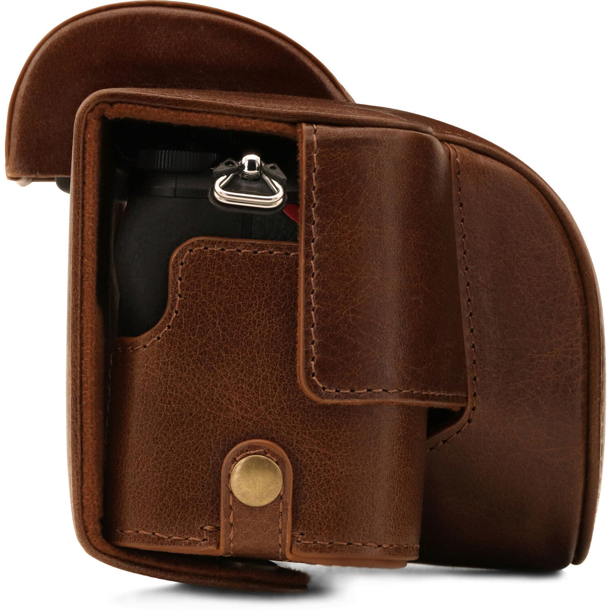 Funda a medida MegaGear Ever Ready Top Grain Leather para Nikon Z 50 con 16-50mm Lens (Brown) - vista frontal