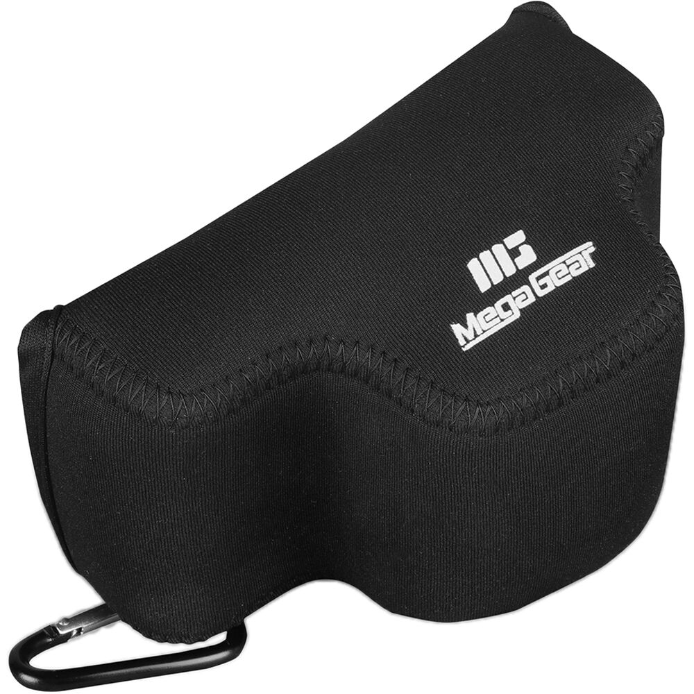 Funda a medida MegaGear Ultralight neopreno para FUJIFILM X-E4 con XF 27mm f/2.8 R WR Lens (Negro) - puertos y conexiones
