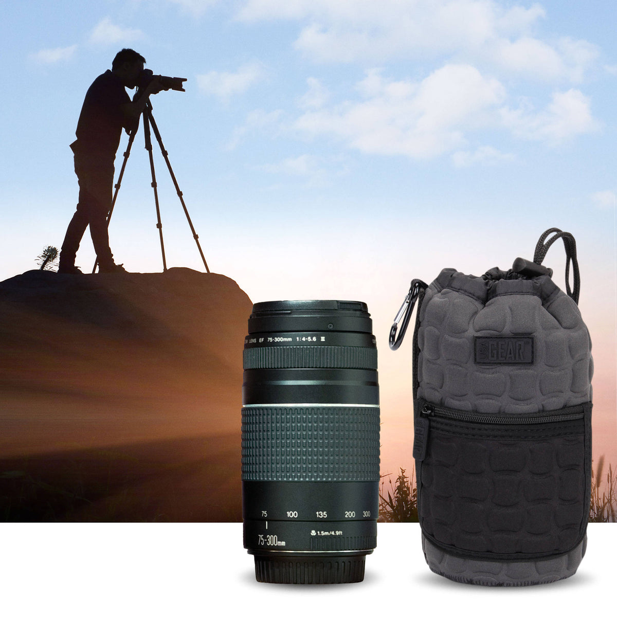 Funda para Lente USA GEAR FlexARMOR X Grande (Negro) - contenido de la caja