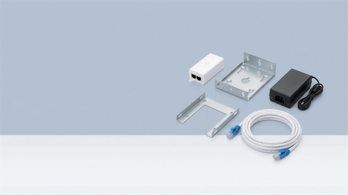 Banner Accesorios Ubiquiti - inyector PoE, soporte, fuente
